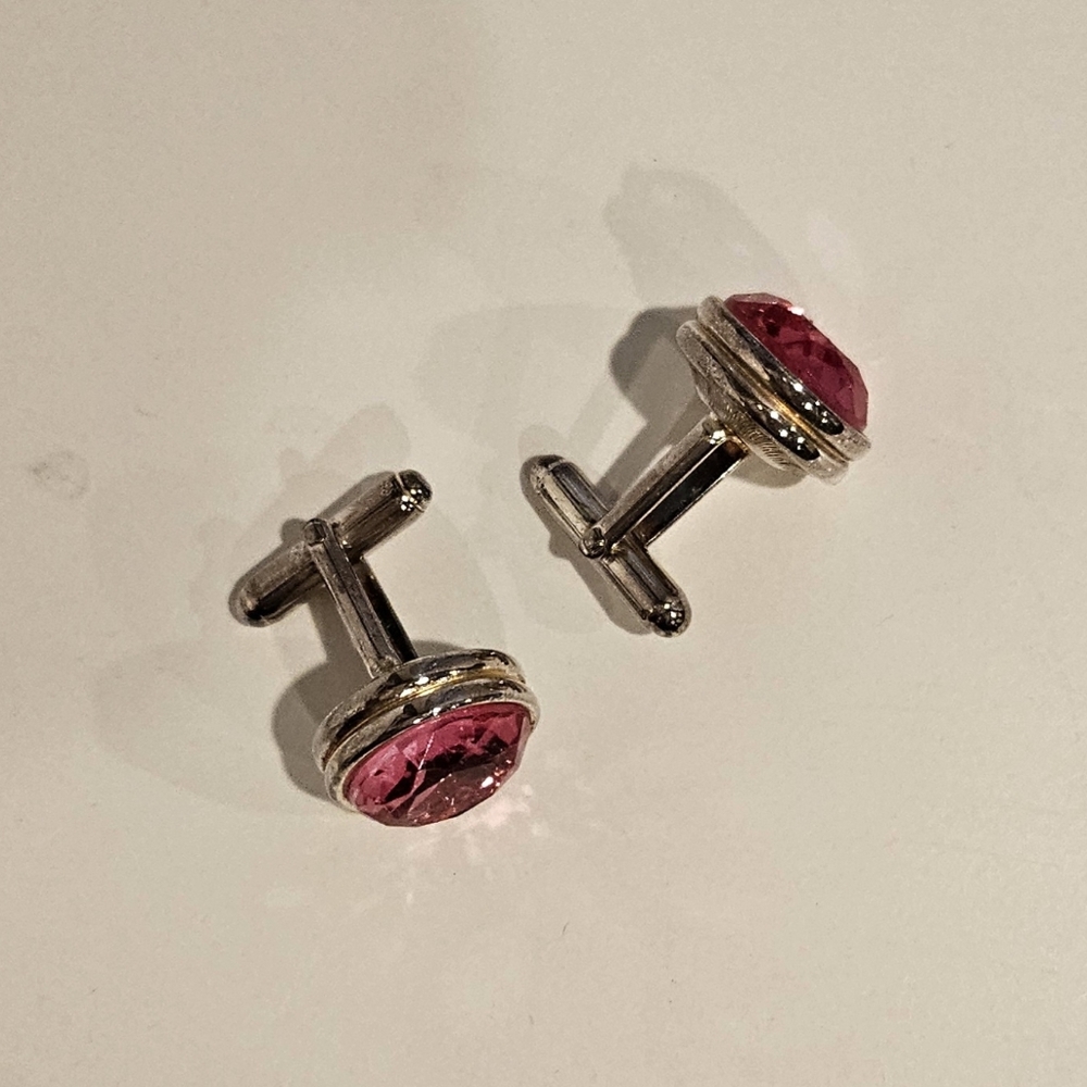Elegant Silver and Pink Mens or Ladies Cufflinks